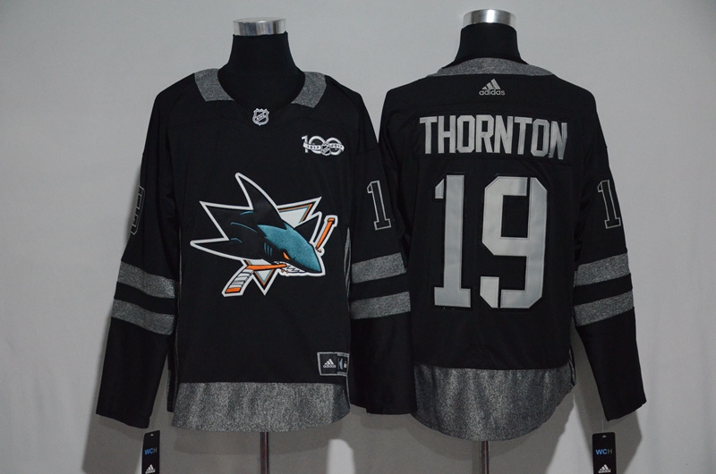 NHL San Jose Sharks #19 Thornton Black 1917-2017 100th Anniversary Stitched Jersey->->NHL Jersey